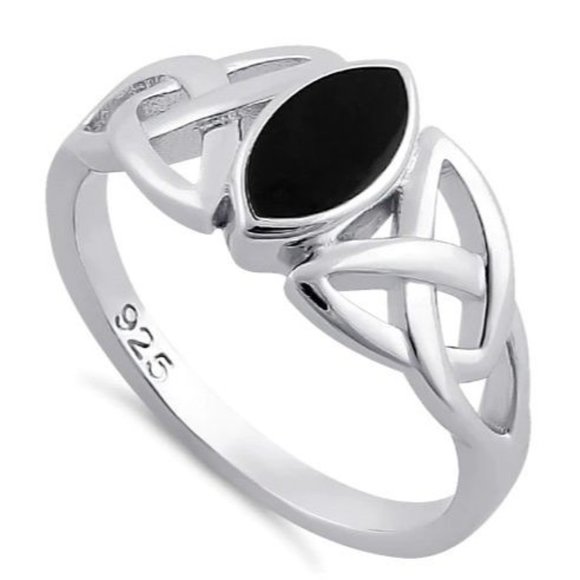 925 STERLING SILVER Celtic Synthetic Onyx Marquise Shape Bezel Set - Picture 12 of 15